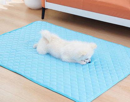 Perro estirado sobre la alfombra de seda helada
